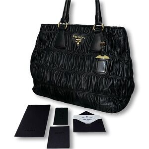 2013 Prada Nappa Gaufre Scrunch Leather Black Bag